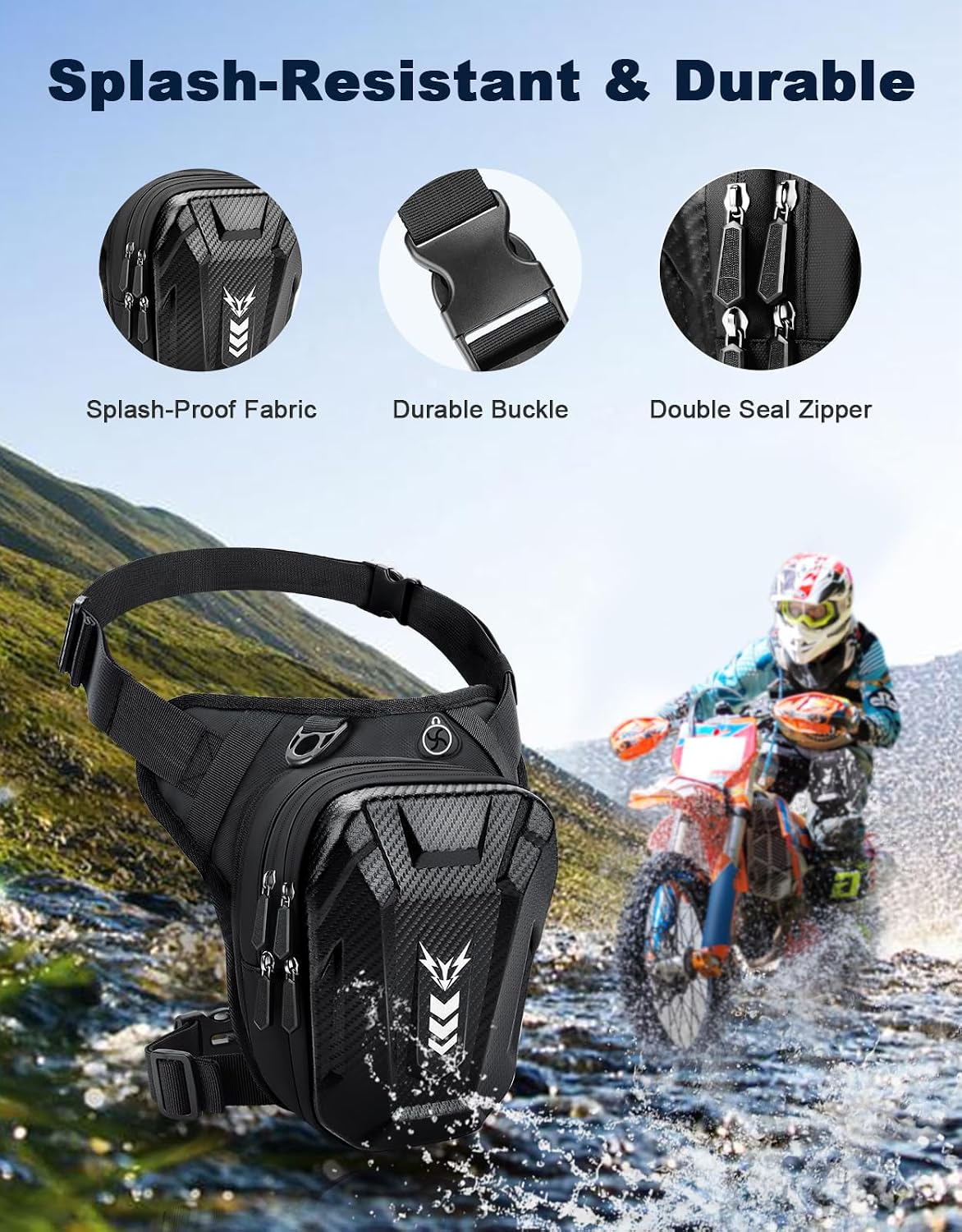 ISEYOU Thigh Bag for Women Men, Motorcycle Leg Bag with Leg Strap, Expandable Storage Multifunctional Gear Bags for Racing Bike Cycling Horse Riding Hiking Camping Fishing Travel Outdoor