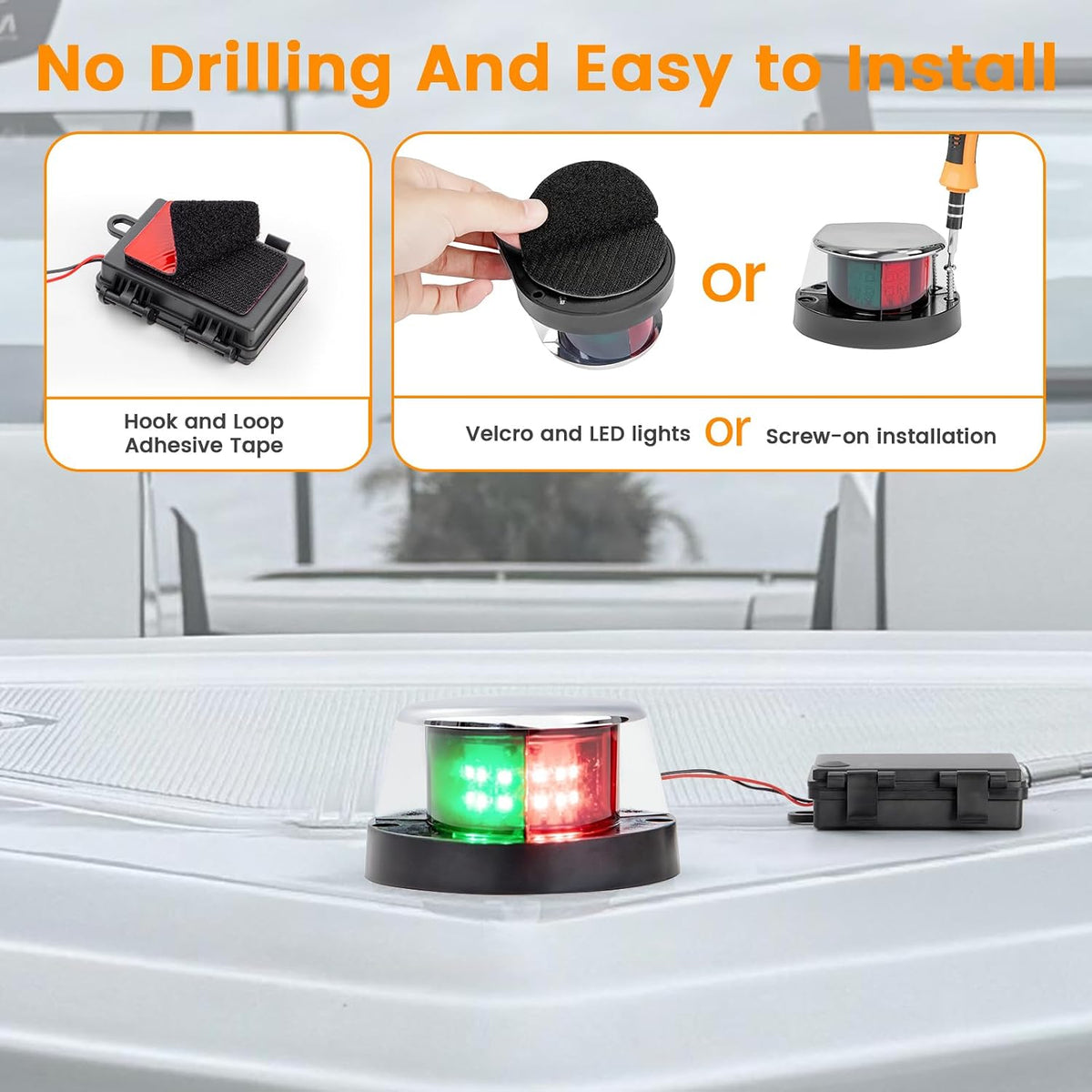 Battery Powered Navigation Light for Boat, Remote Control LED Marine Light with Dimmable & Timer Function, Waterproof Safety Light for Kayak Canoe Jon Bass Boat