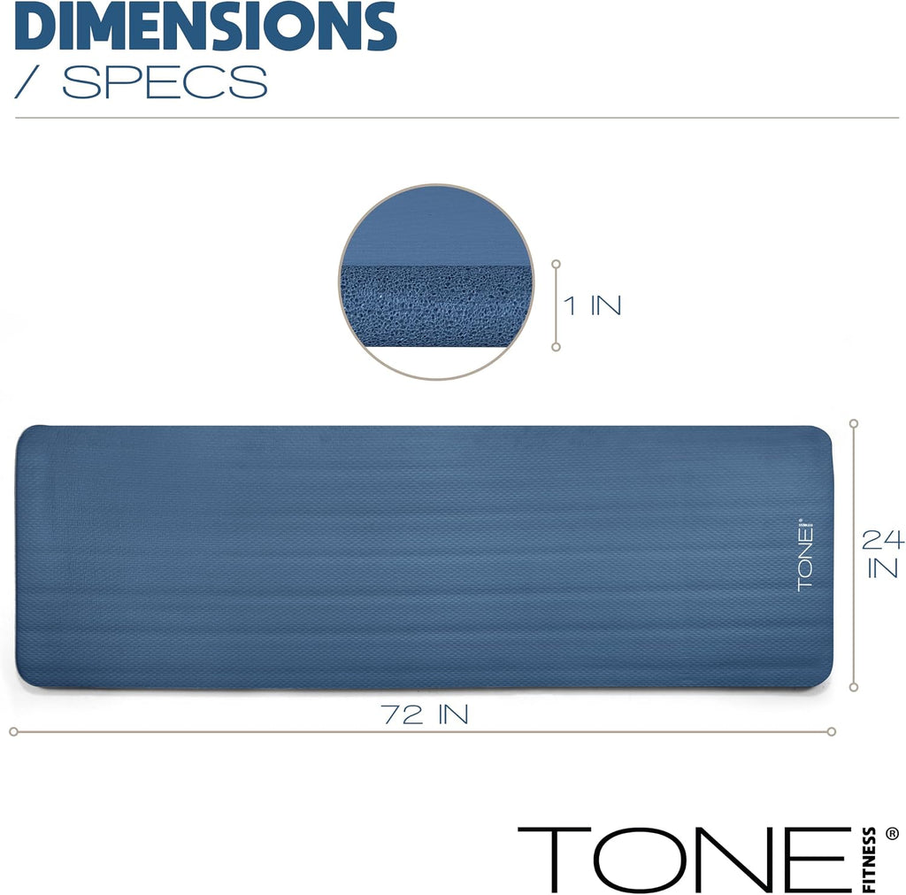 Tone Fitness 1" Extra Thick Yoga Mat, Exercise & Pilates Mat with Strap