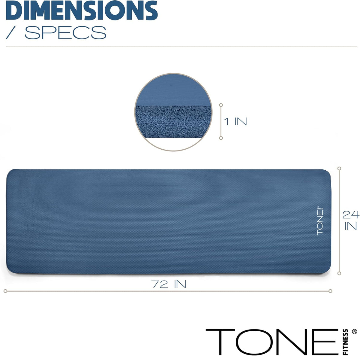 Tone Fitness 1" Extra Thick Yoga Mat, Exercise & Pilates Mat with Strap
