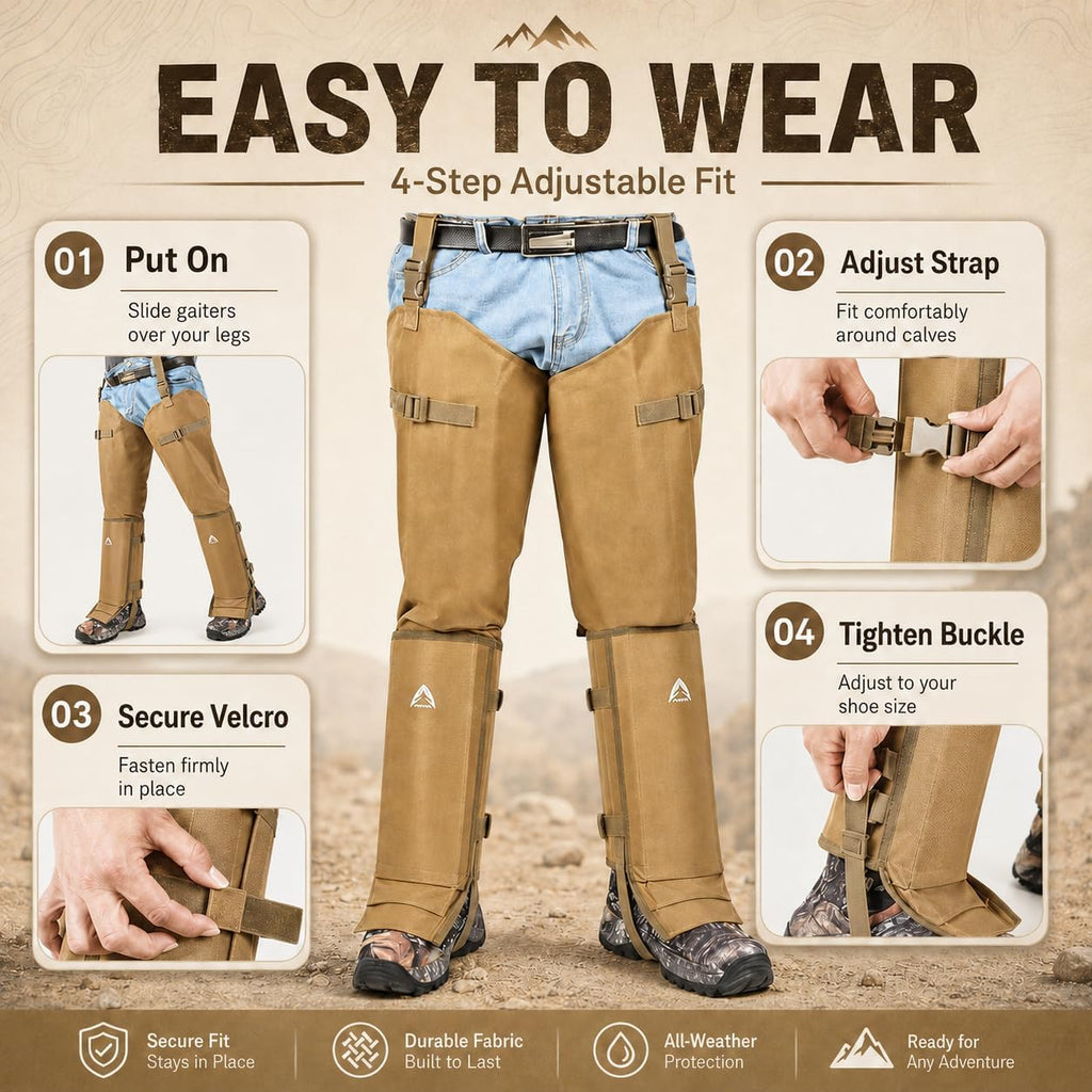 Snake Gaiters for Men&Women Waterproof Snake Guard Leg Protection with PP Board Inserts 1000D Oxford Fabric Hunting Gaiters with Secure Underfoot Straps for Hiking Fishing Farming Brush Clearing