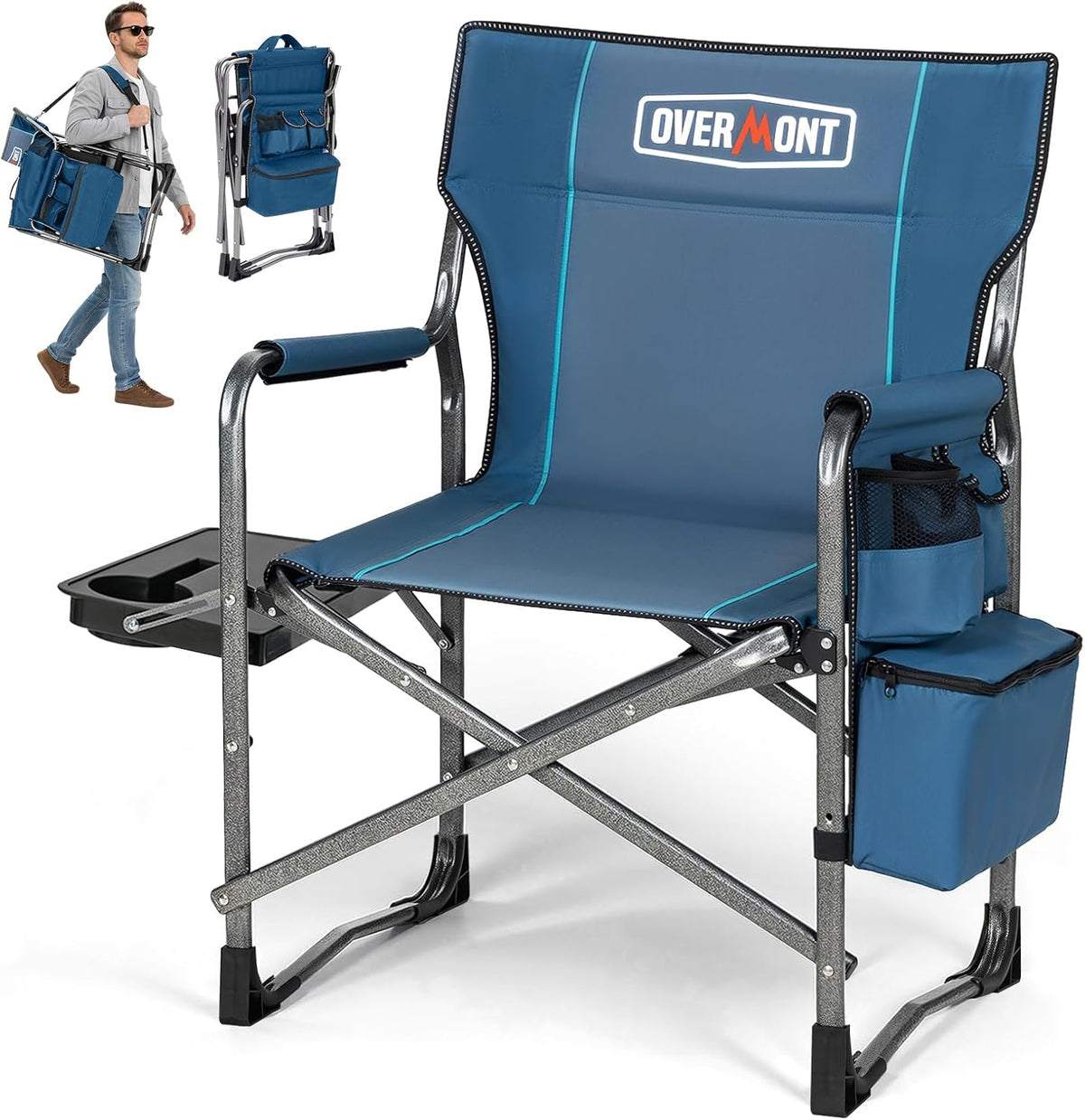 Overmont Folding Camping Chair with Side Table, Cooler Bag, 400 lb Capacity