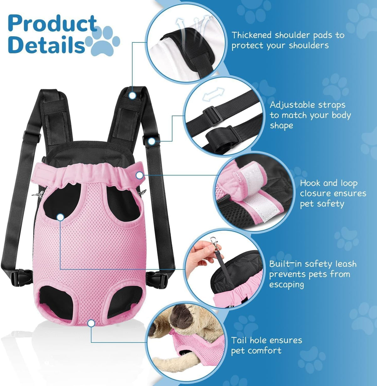 YUDODO Pet Dog Carrier Backpack Adjustable Front Carrier for Small Dog Cat