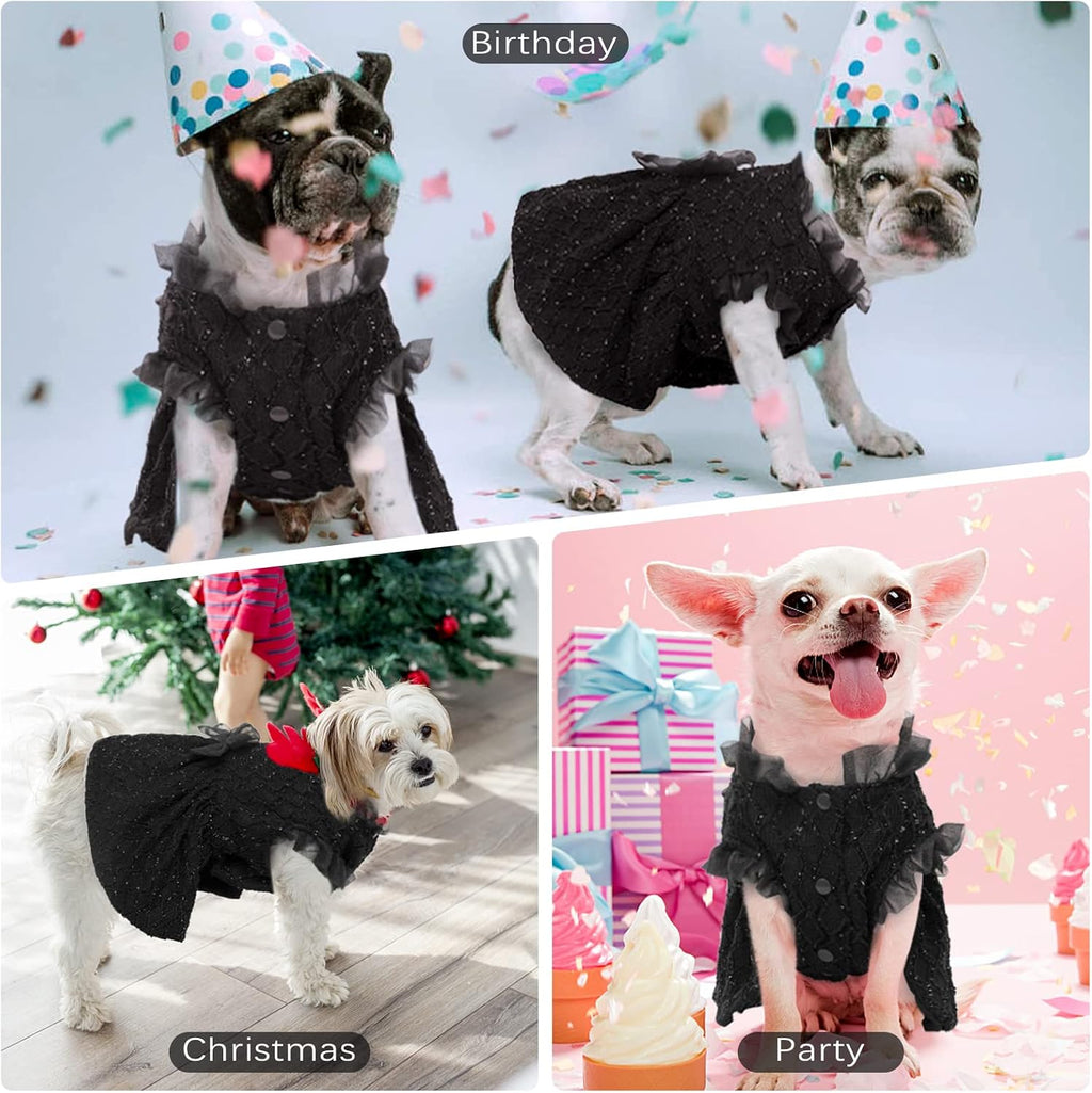 Kuoser Dog Dress, Princess Puppy Tutu with Bow-Knot, Black Dog Dresses XS