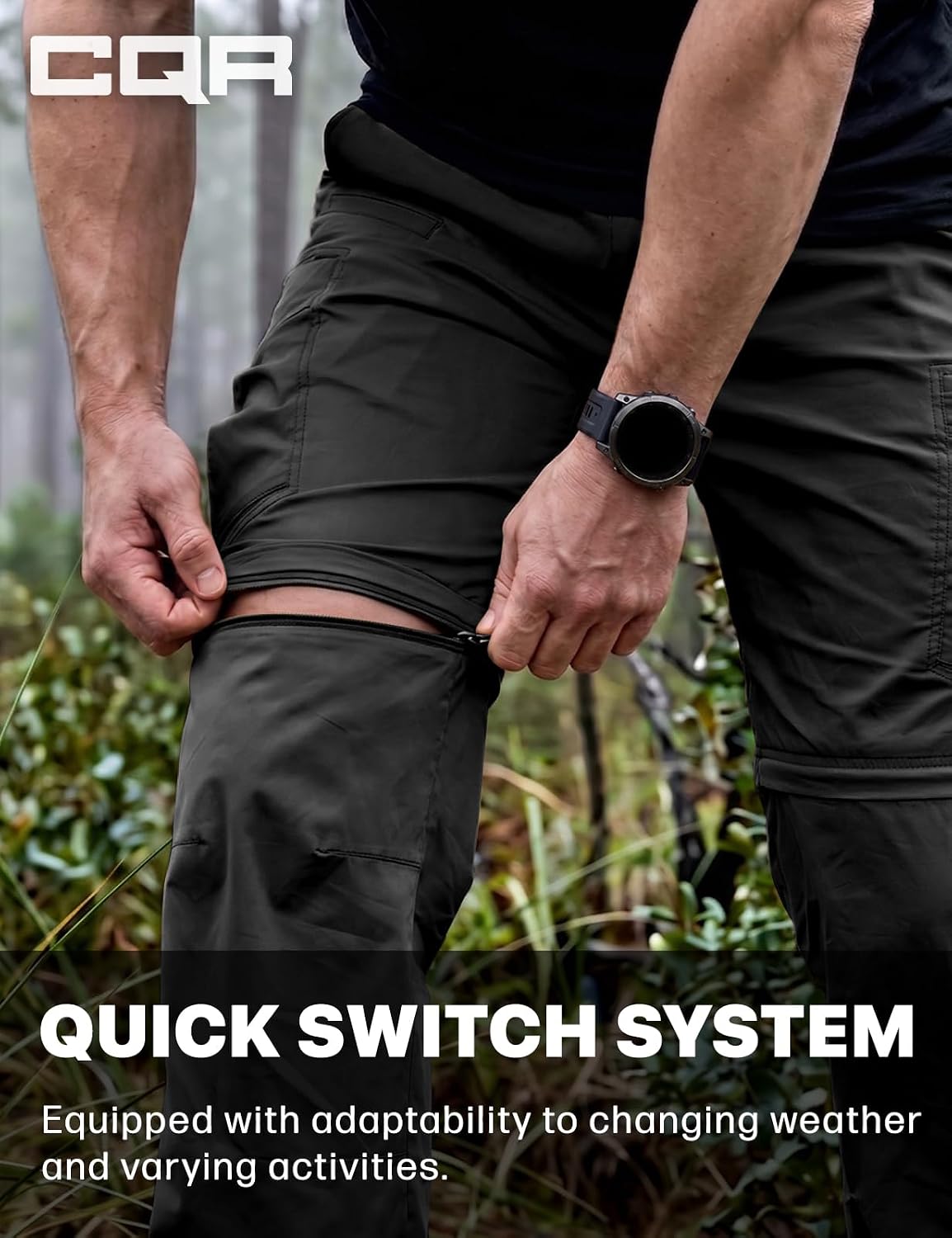 CQR Men's Convertible Cargo Tactical Pants, Water Resistant Outdoor Hiking Pants, Zip Off Lightweight Stretch Work Pants