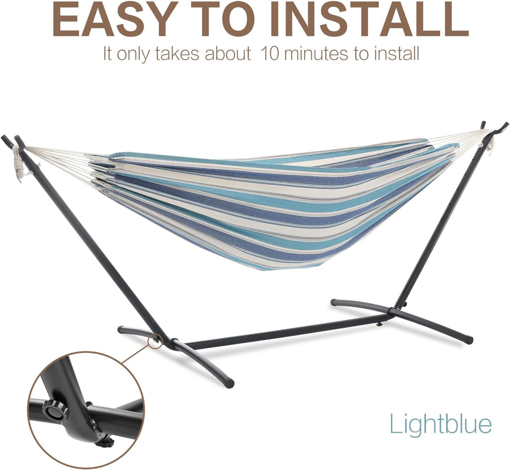 Double Hammock with Stand for Outside, Heavy-Duty, Portable (Lightblue)