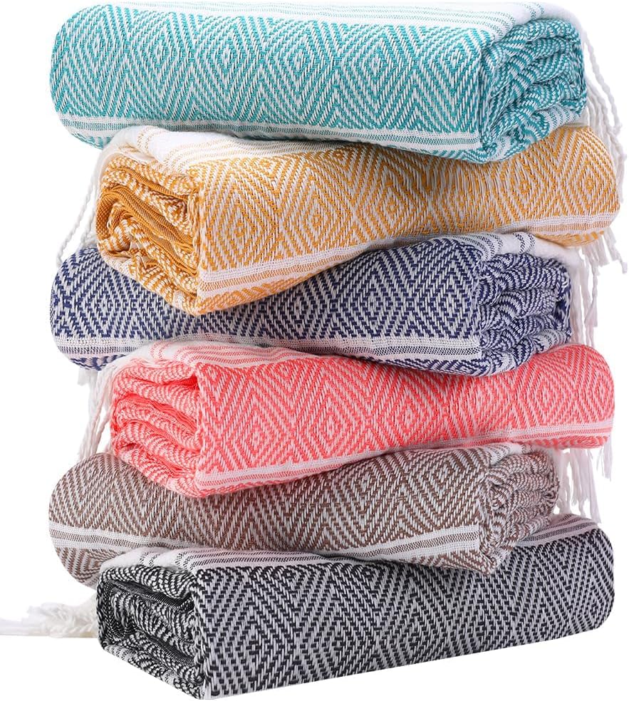 6 Packs Oversized Turkish Beach Towels Set Bulk Clearance Sand Free Pool Swim Bathroom Camp Large No Sand Towel Adults Travel Essentials Cruise Must Haves Accessories Vacation Stuff Green Dot Set