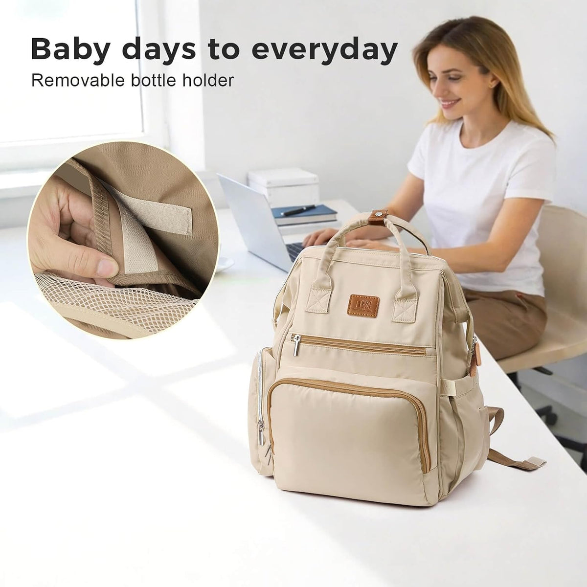 diaper bag backpack with Wet/Dry Pocket, Changing Pad, 25L Brown