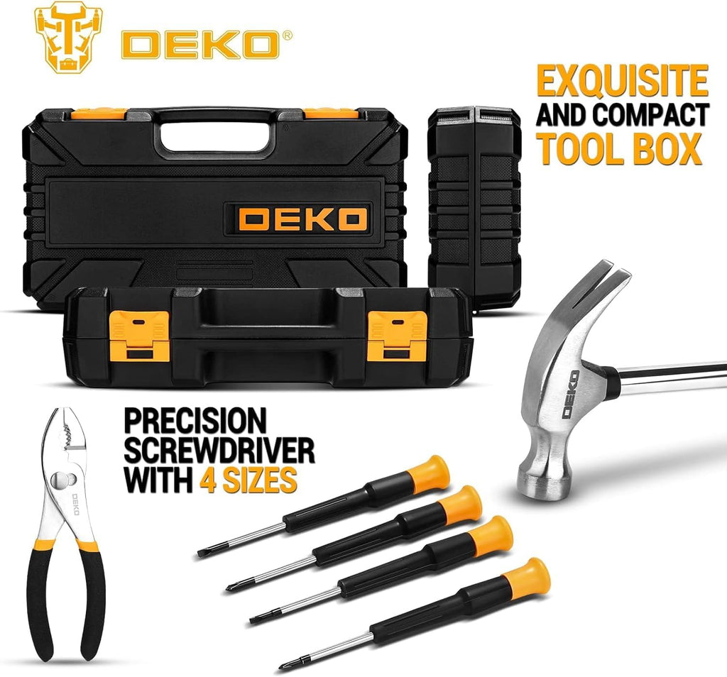 62-Piece Household Tool Set：Small Basic Home Tool Kit with Plastic Toolbox, Hand Tools with Storage Case DEKOPRO