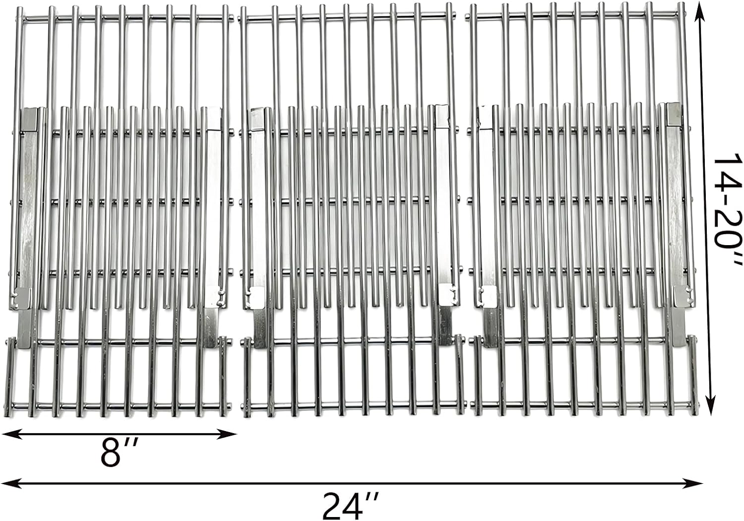 Stainless Cooking Grill Grates Replacement Adjustable Universal Extends from 14" to 20" Long, 8" Wide Each Adjust Expandable Cooking Grill Grids (3pack)