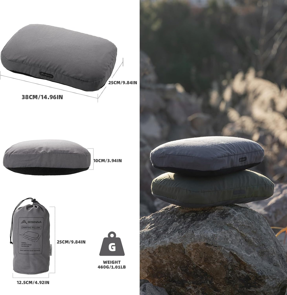 BISINNA Camping Memory Foam Pillow Backpacking Pillow with Removable Cover