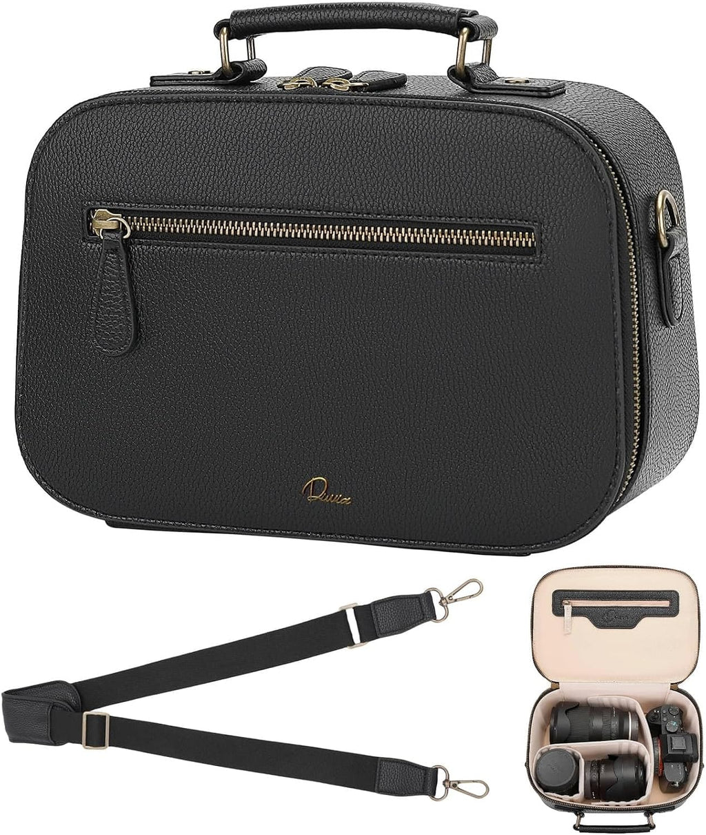 Camera Sling Bag, Waterproof PU Leather Crossbody Camere Bag for Photographers, Small Shockproof Case with Removable Dividers for DSLR/SLR/Mirrorless, 4L Black