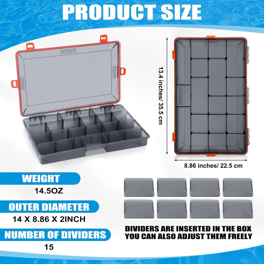 Wonderjune 6 Pack Fishing Tackle Box Waterproof 3700 Tackle Tray, Orange