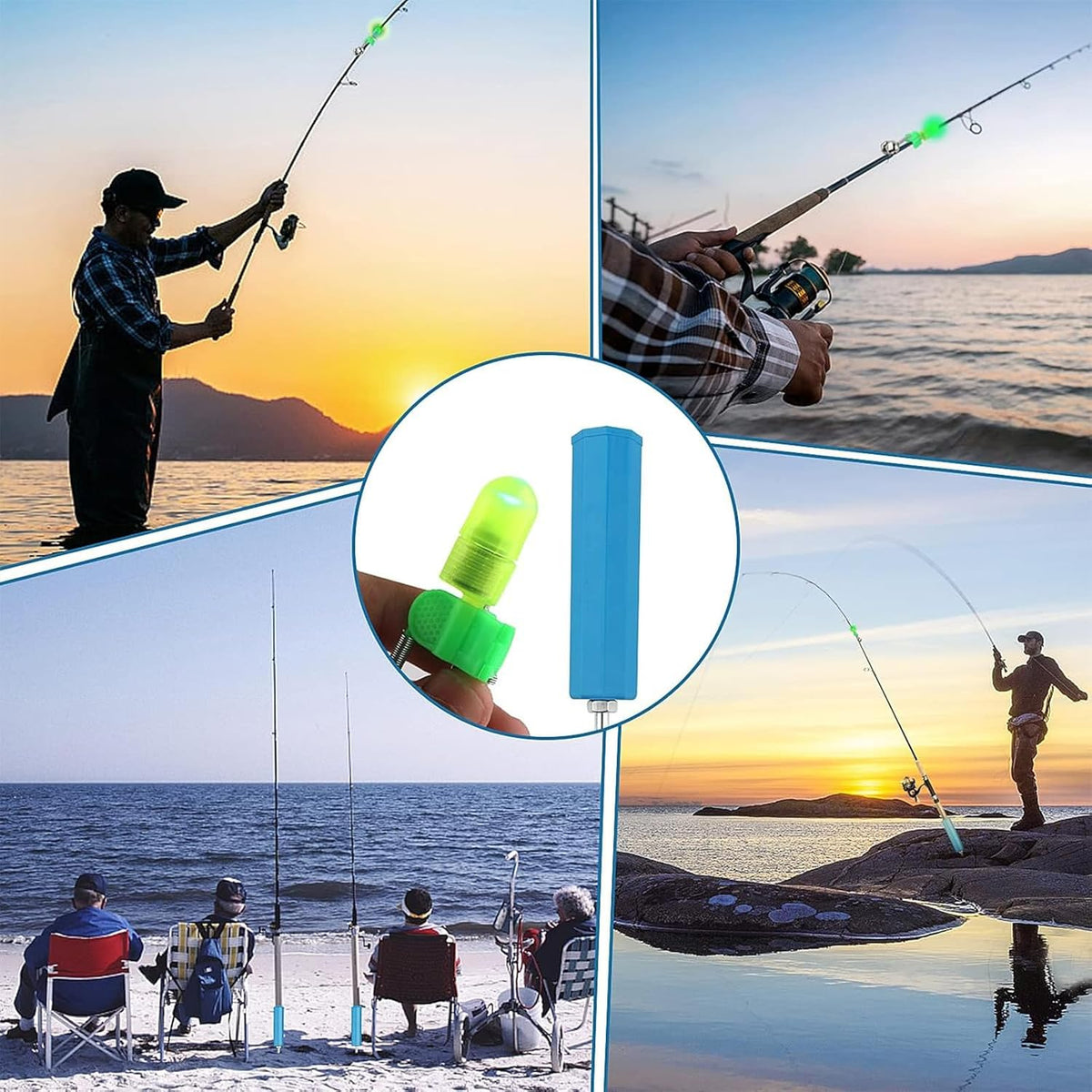 6pack Fishing Rod Holder Ground Support with Bite Alarm Bells, Bungee Cords