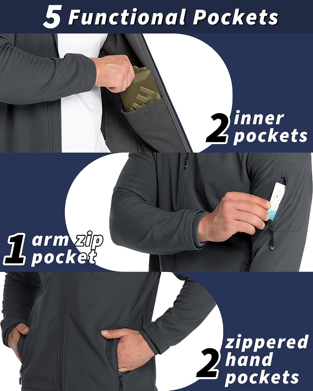 33,000ft Men's Hooded Fleece Lined Rain Shell Jacket Waterproof Lightweight
