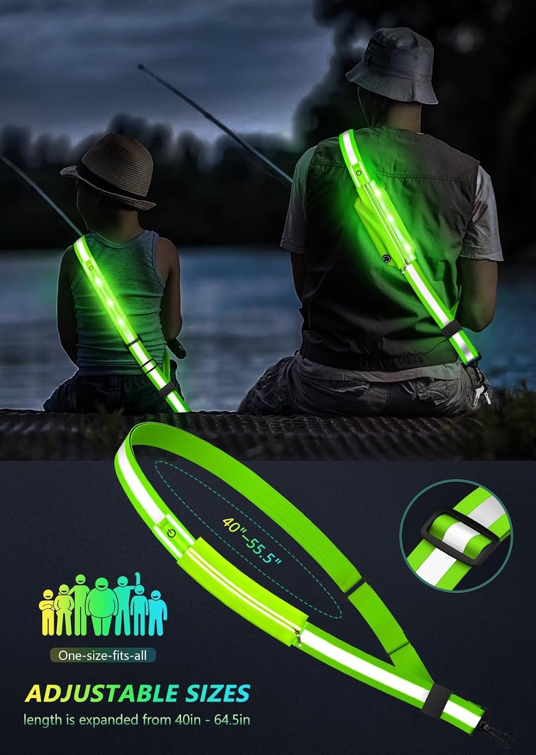 Fokia Kunbio LED Reflective Belt Sash for Walking at Night,Running Safety Gear LED Light Up Running Belt for Runners Walkers