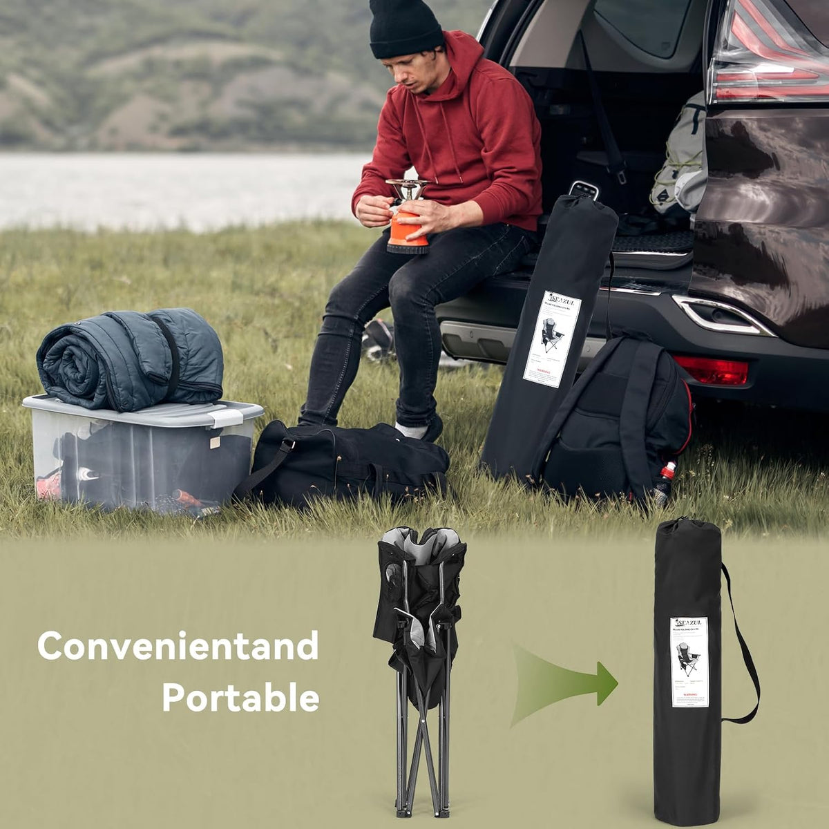 Camping Chairs for Adults, Folding Chairs for Outside, Support 380lbs