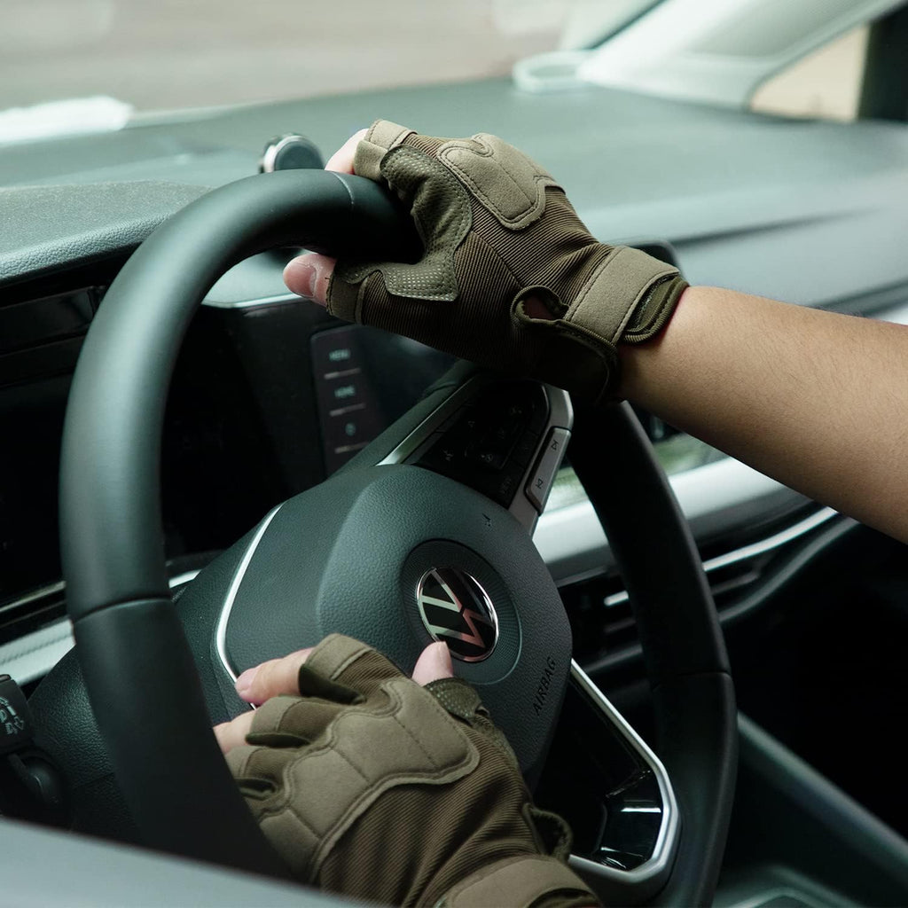 FIORETTO Fingerless Gloves for Men, Breathable Grip Palm Gloves for Motorcycle Riding, Driving, Cycling, Exercise, Workout, Climbing, Hiking and Outdoor Activities M210603