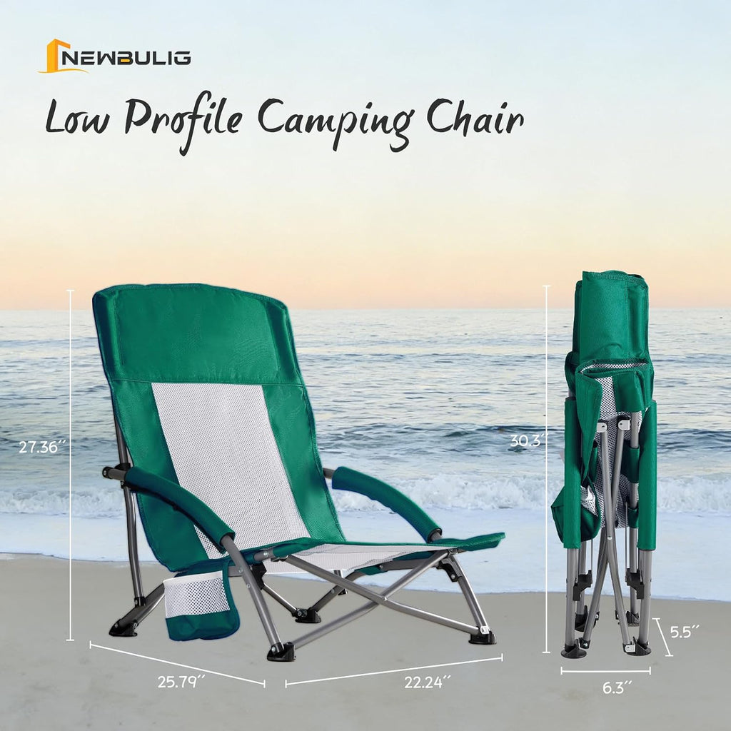 NEWBULIG Low Beach Chair, Folding Camping Chairs, Green