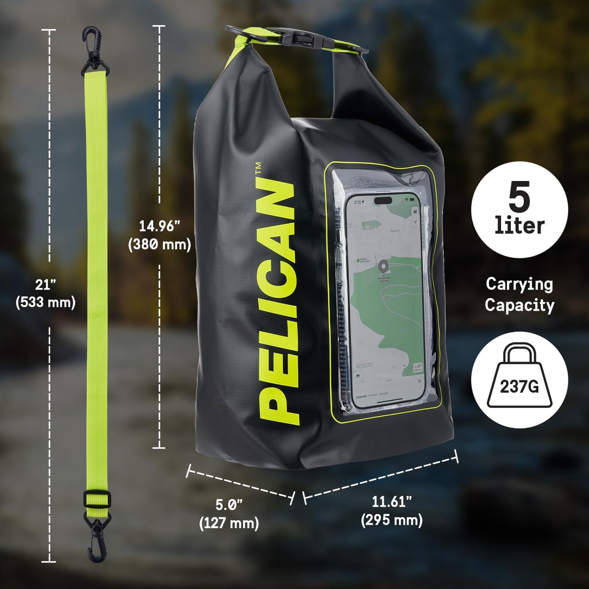 Pelican Marine IP68 Waterproof Dry Bag 5L w/Phone Pouch/Case - Black/Yellow