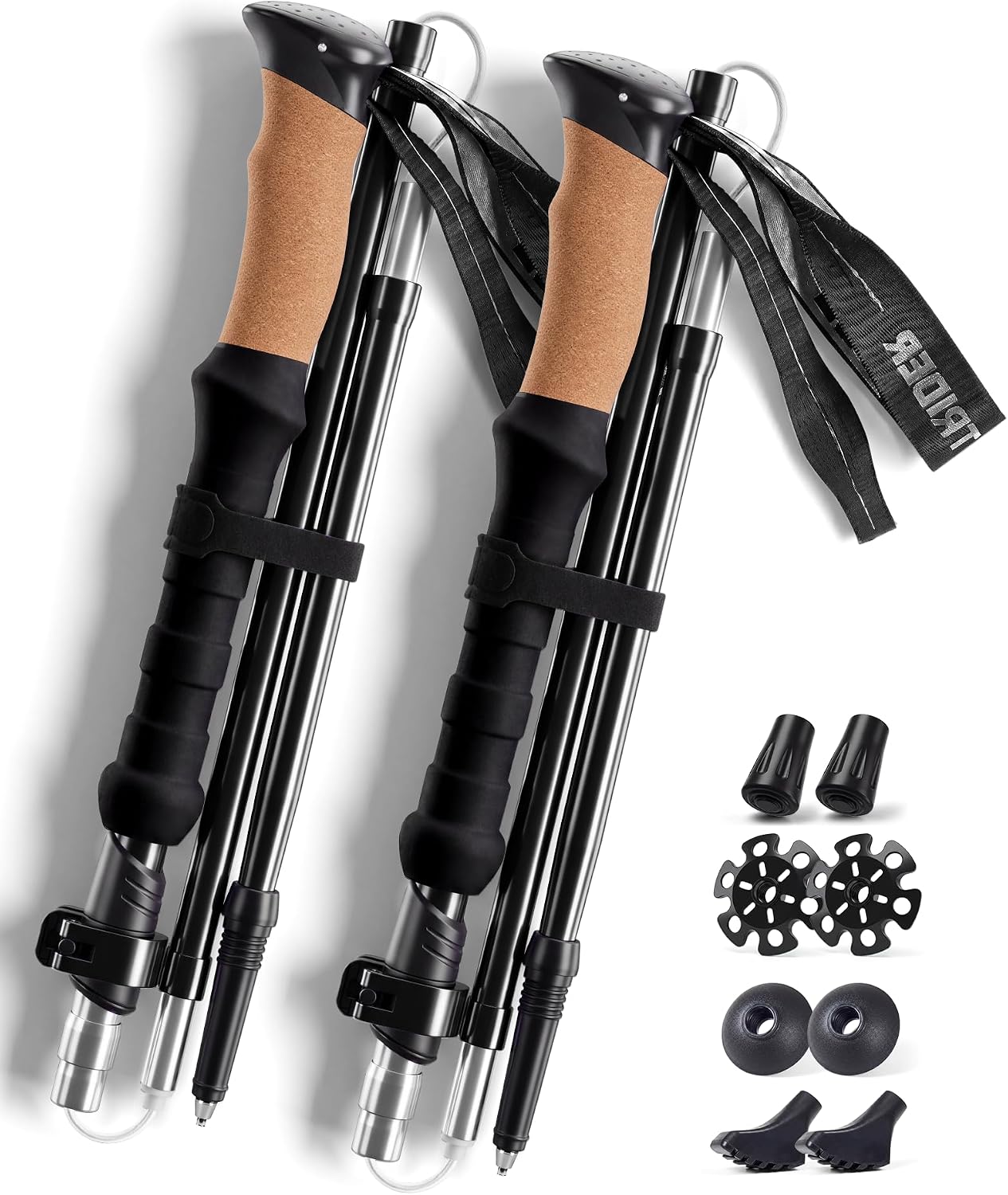 Trekking Poles for Hiking - Collapsible Lightweight 7075 Aluminum Hiking Poles (9.5 oz), Cork Grip Tri-Fold Walking Sticks for Seniors, Men & Women, Adjustable 43-53" (Set of 2)