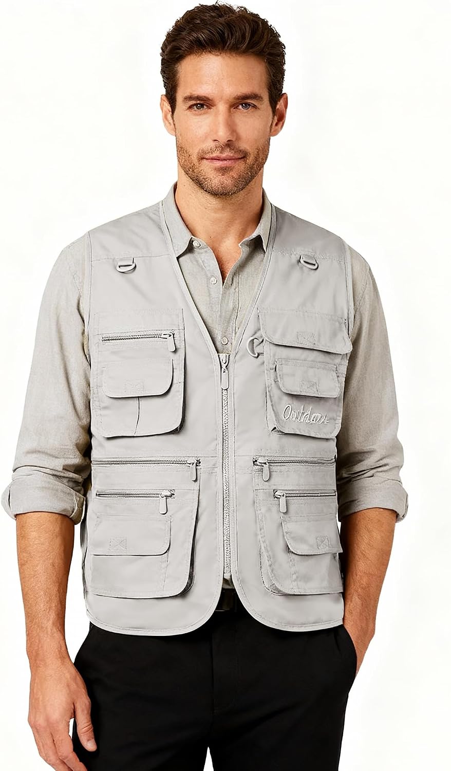 Flygo Men's Fishing Vest Utility Lightweight Outdoor Travel Safari Photo Cargo Vest with 16 Pockets