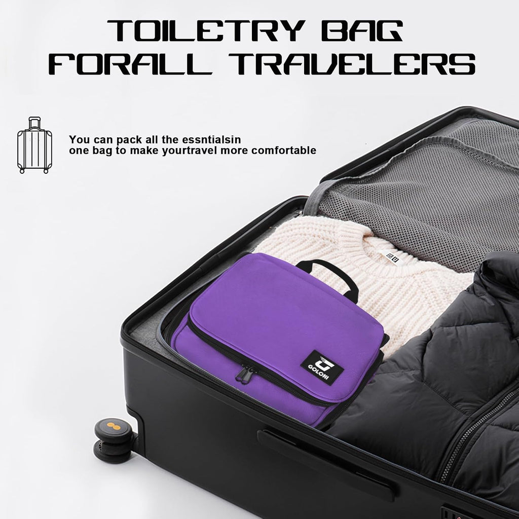 Goloni Hanging Toiletry Bag for Men Women, Water-Resistant Organizer,Purple