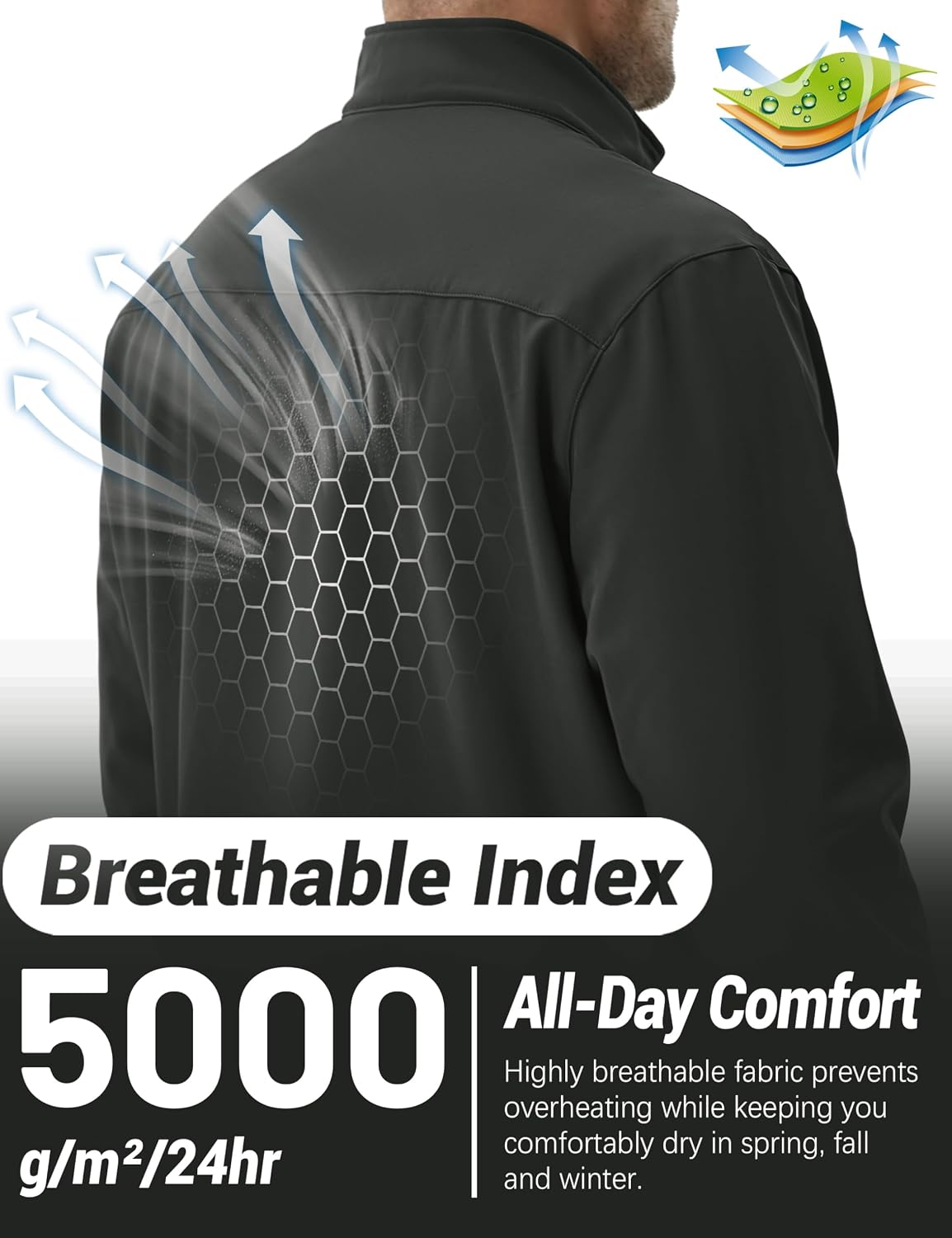 TACVASEN Men's Lightweight Softshell Waterproof Fleece Windbreaker Jacket