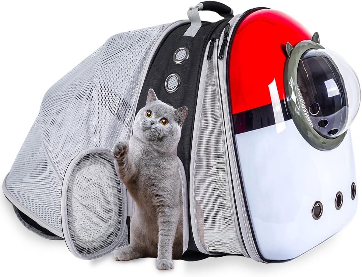 Dual Expandable Cat Backpack Front & Back Extension Pet Backpack Carrier, Fit up to 20 lbs, Bubble Capsule Dog Backpack Travel, Hiking & Outdoor