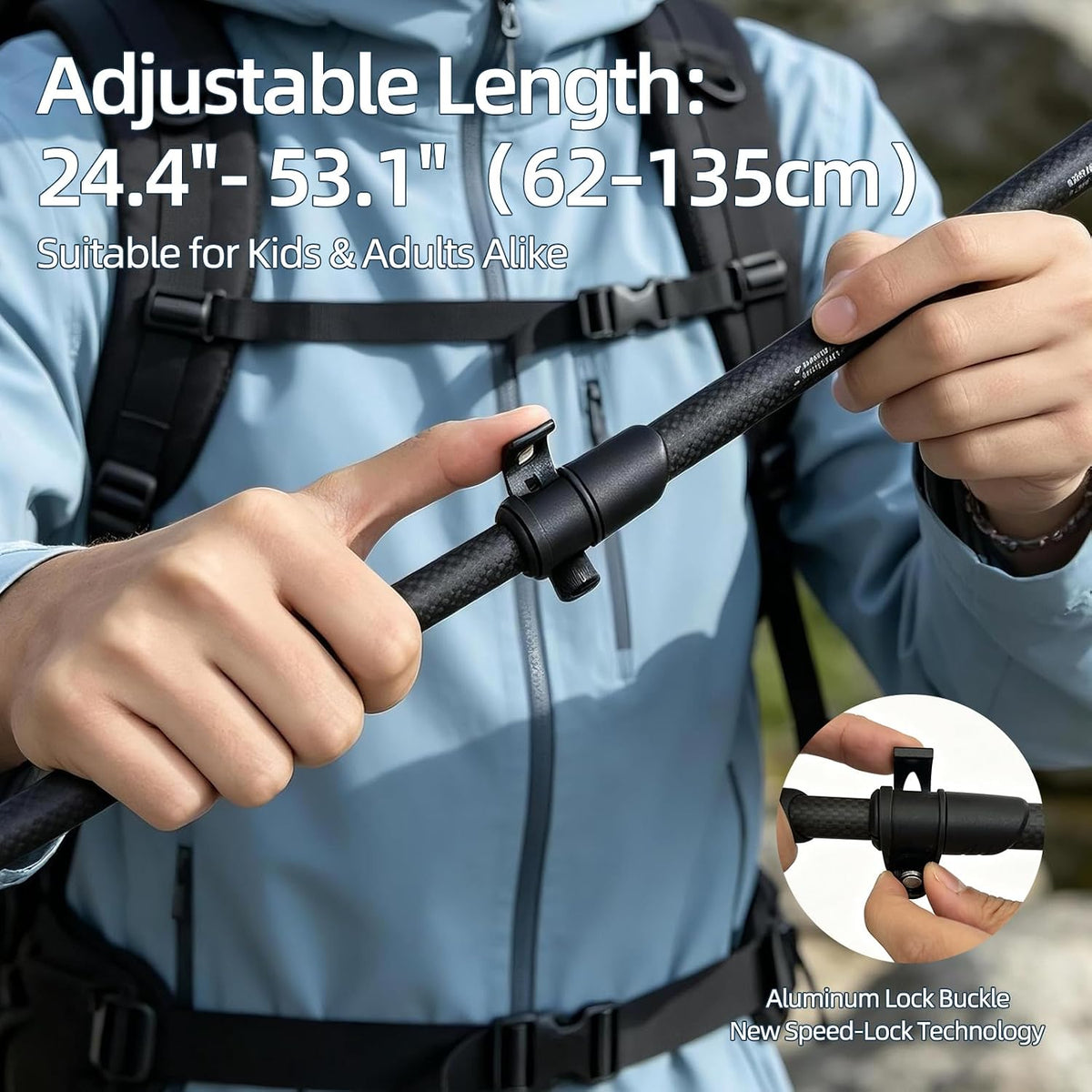 3K Carbon Fiber Trekking Poles - Collapsible, Lightweight Yet Sturdy Hiking Poles with EVA Grip, for Men & Women Hikers