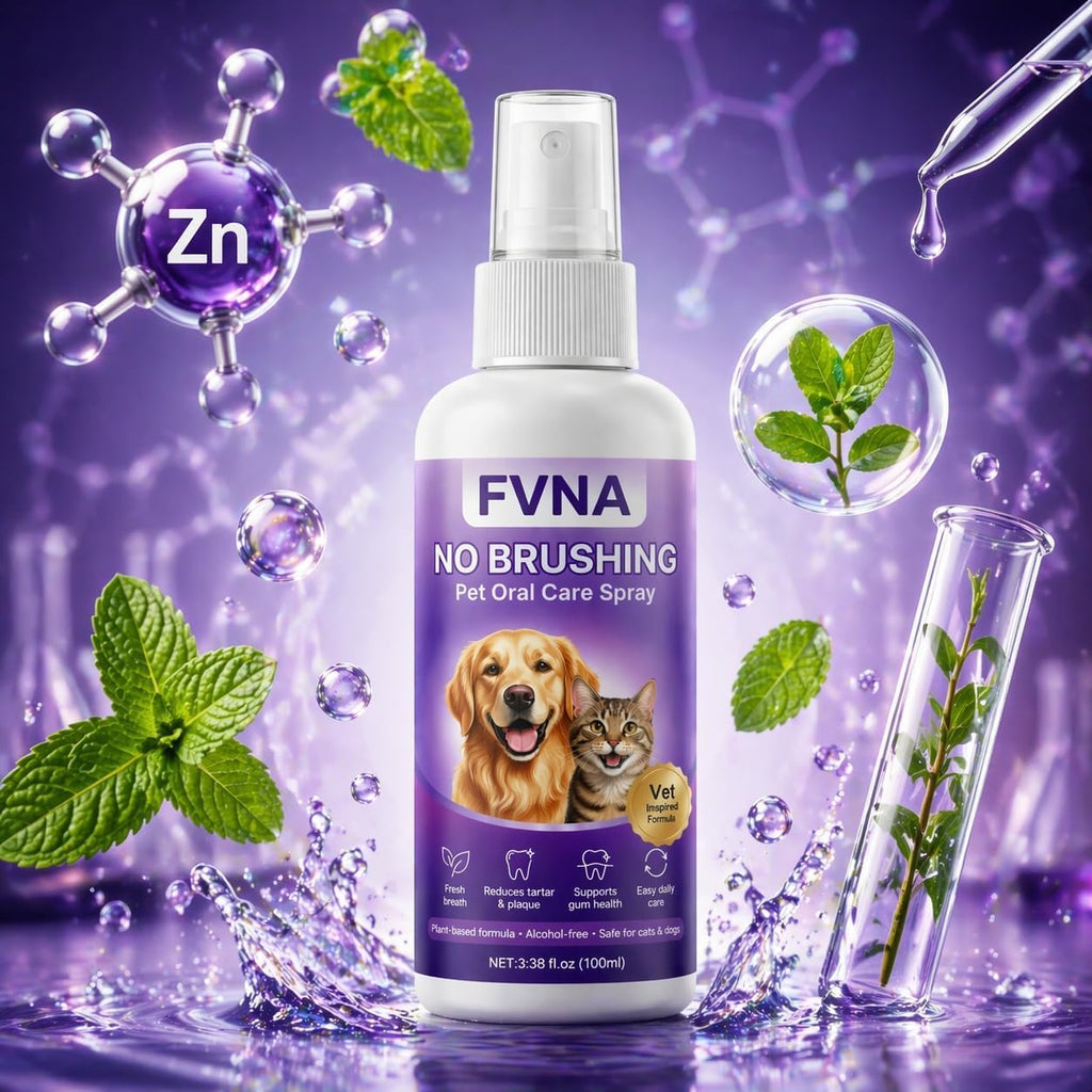 FVNA No Brushing Pet Oral Care Spray, Breath Freshener & Teeth Cleaning Pet Dental Care Spray for Dogs & Cats, Reduce Plaque & Tartar, Supports Gum Health,Daily Dental Care for Pets