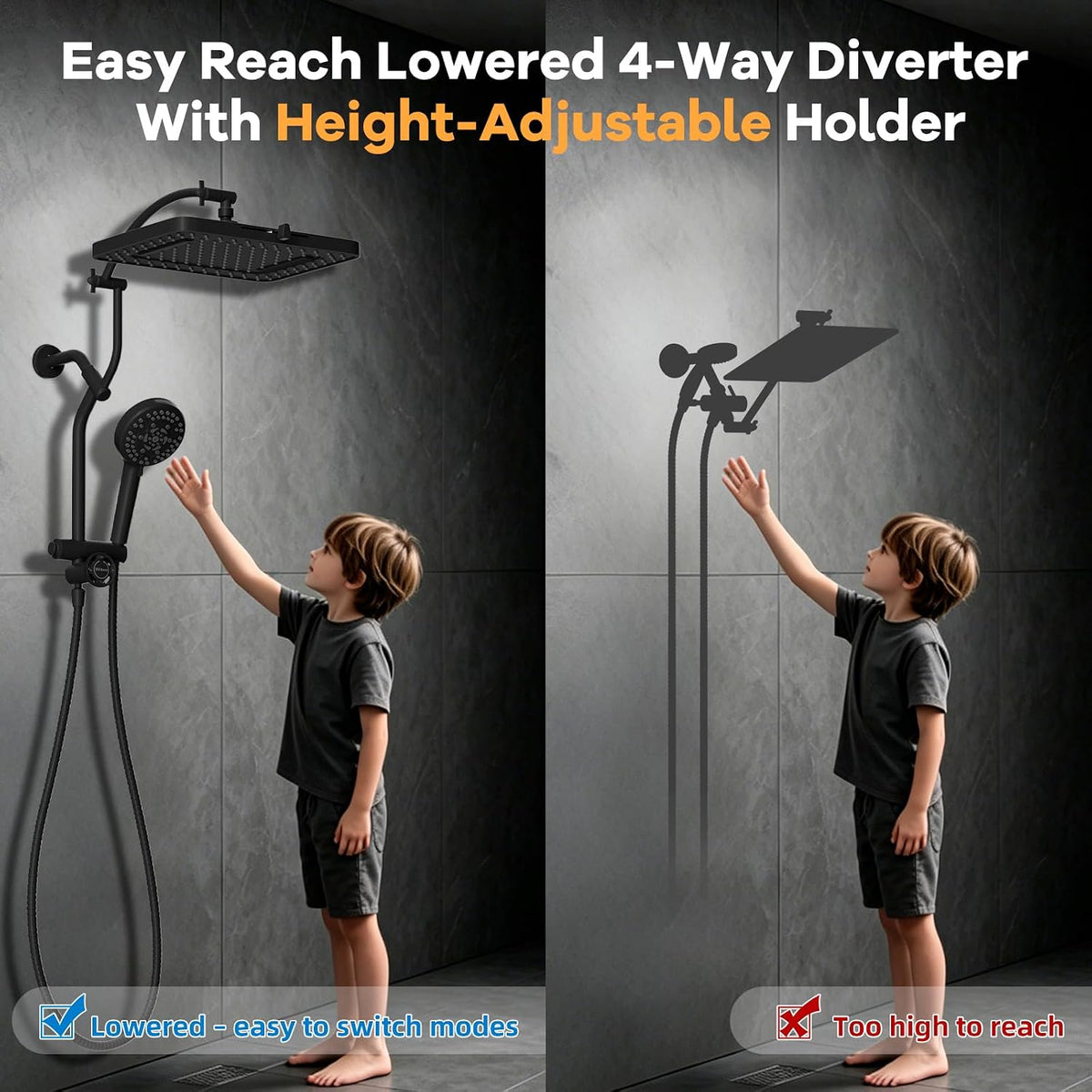 Hibbent 13'' Rain Showerhead Combo, 10 Mode Filtered Handheld Spray, Black