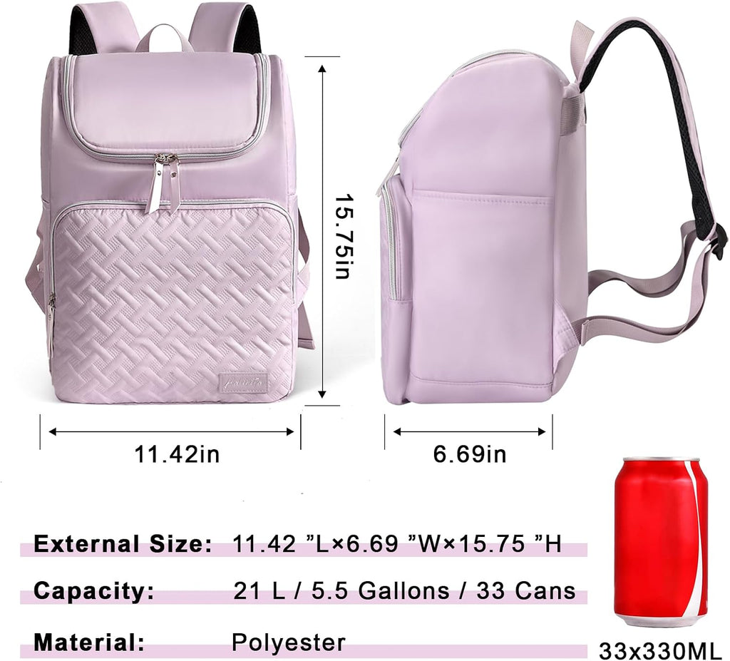 Cooler Backpack Insulated Leak Proof 33 Cans, Waterproof Hiking Backpack Cooler Soft Cooler Bag Lunch Backpack for Women Picnic Camping Beach, Purple