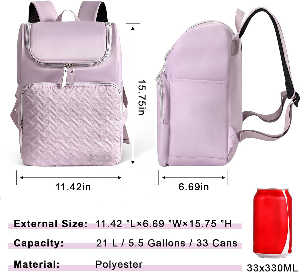 Cooler Backpack Insulated Leak Proof 33 Cans, Waterproof Hiking Backpack Cooler Soft Cooler Bag Lunch Backpack for Women Picnic Camping Beach, Purple