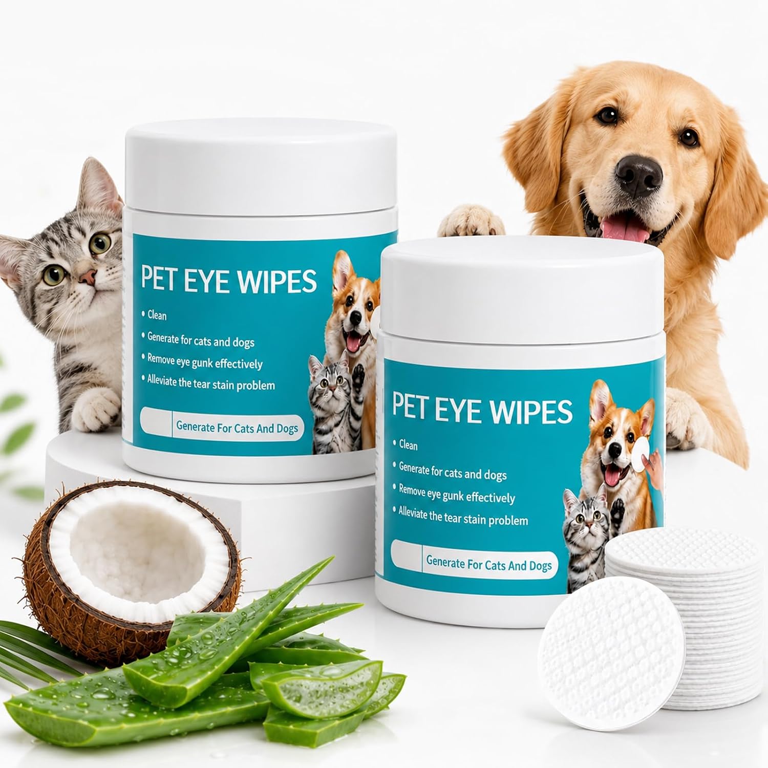 Dog Eye Wipes, Pet Eye Defense Wipes for Daily Cleaning, Tear Stain Remover with Chamomile & Aloe, Pre-Soaked Unscented for Sensitive Eyes, Gentle Texture (2Pcs)