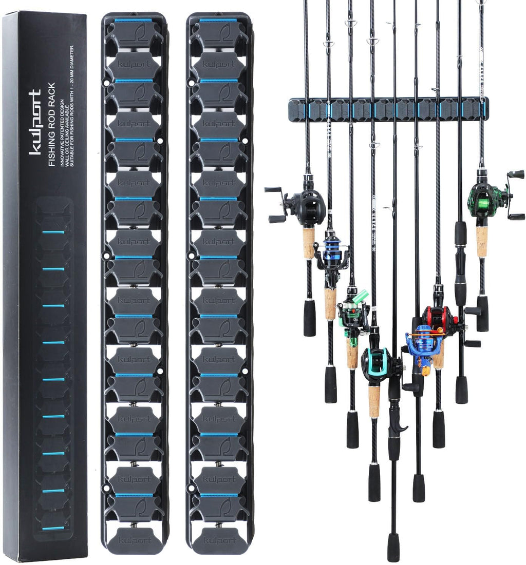 Fishing Rod Rack Holders Wall-Mounted Fishing Pole Holder & Rack, Fishing Pole Holders for Garage & Boat 6-Rod Storage Racks(Horizontal Green, 2 Pair)