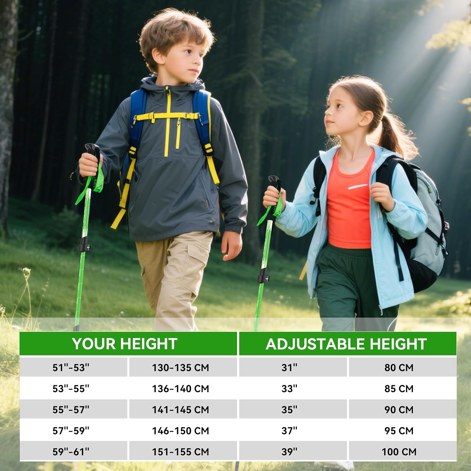 Clostnature Kids Trekking Poles for Hiking, 2 Pack Children Walking Sticks | Aluminum, Quick-Adjust, Telescopic, Ultralight, Compact, Retractable, Collapsible, Non-slip EVA Foam Grip, Ergonomic Grip
