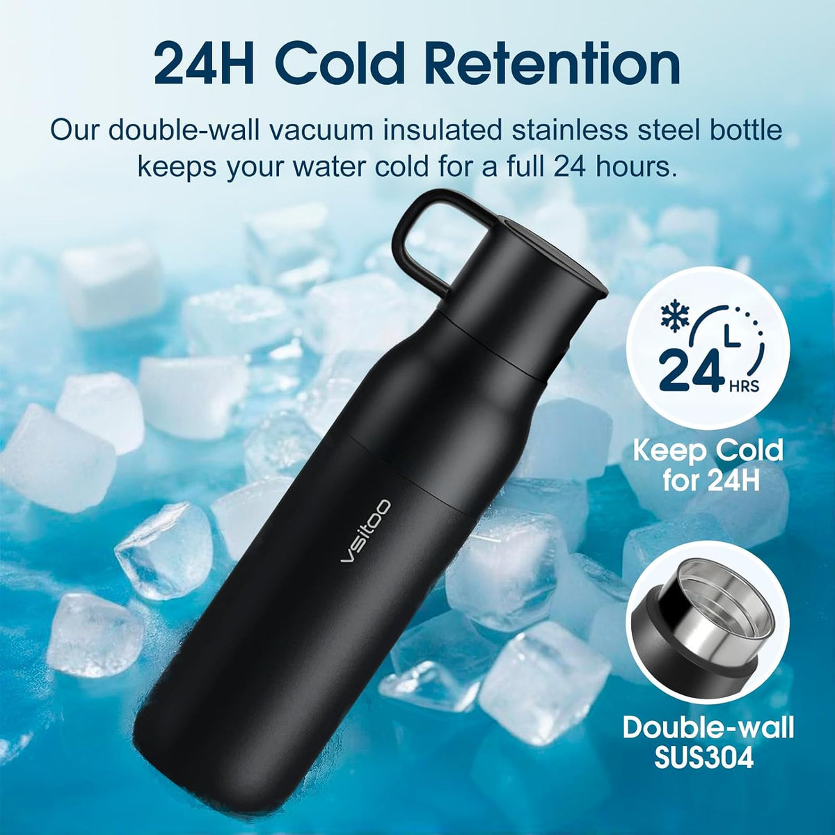 VSITOO S2 25oz Insulated Stainless Steel Filtered Water Bottle with Straw