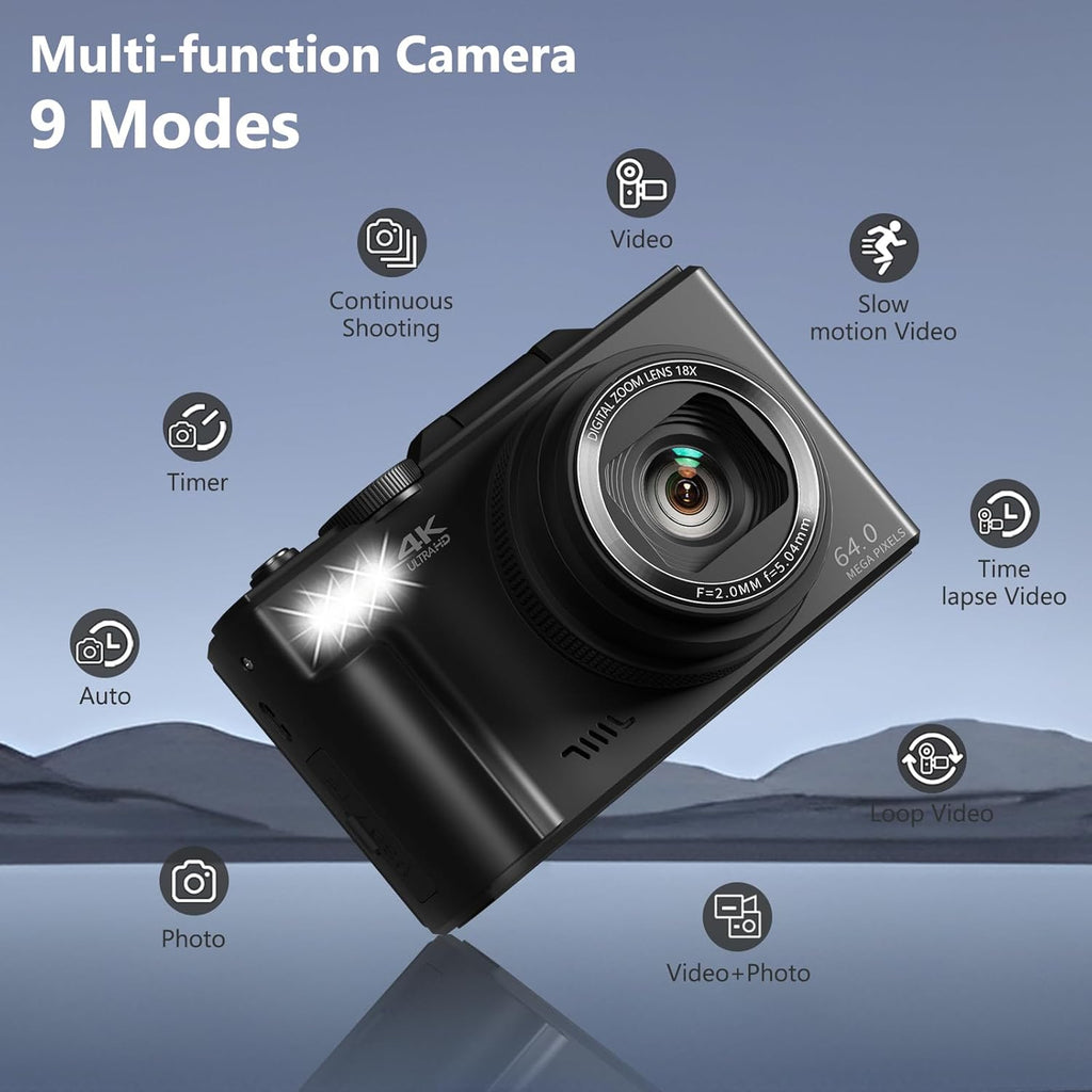 VJIANGER 4K Digital Camera, Vlogging Camera with 180° Flip Screen