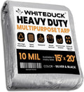 WHITEDUCK Super Heavy Duty Poly Tarp Cover 16 Mil & 10 Mil with Grommets and Reinforced Edges (Brown, White & Silver Black) (Silver Black- 10 Mil, 15' x 20')
