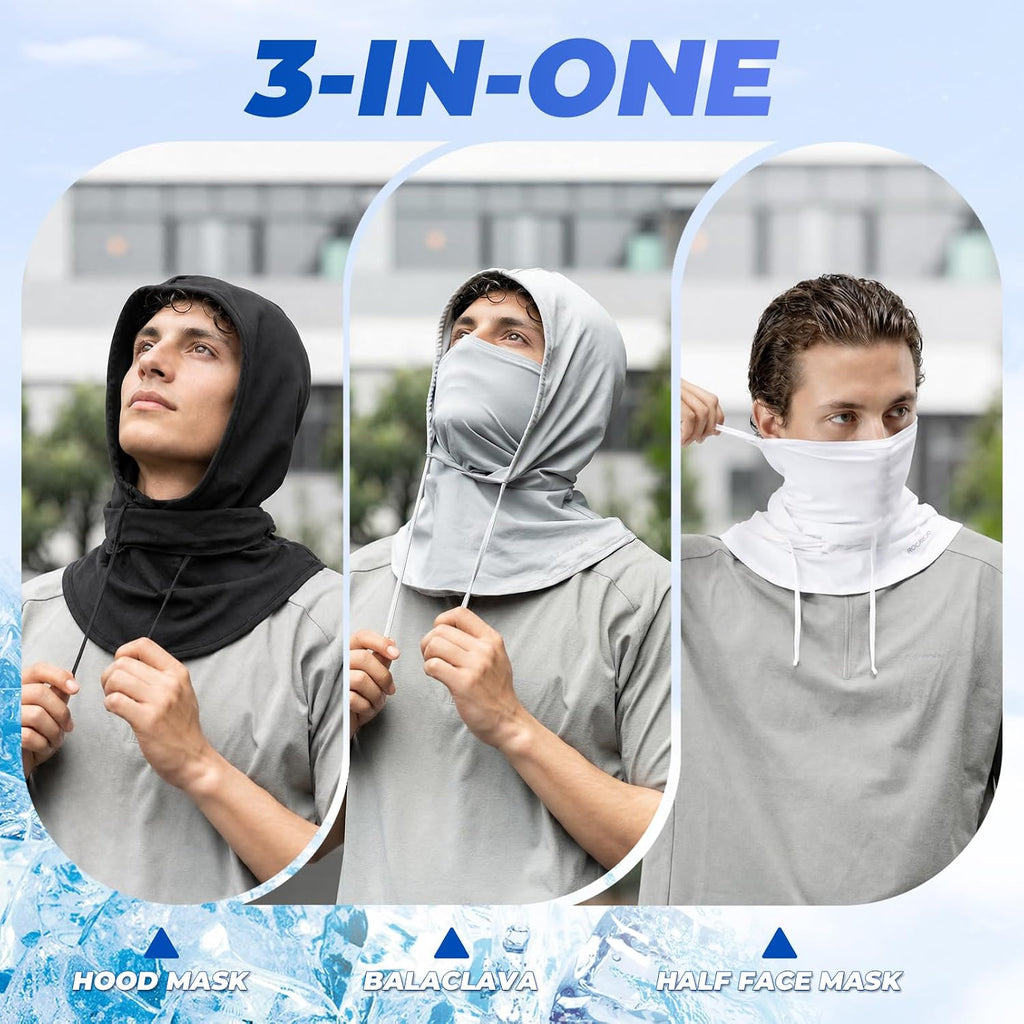 ROCKBROS Cooling Balaclava Face Mask 3 in 1 Full Face Mask for Summer with Ear Loops Neck Gaiter Sun UV Protection