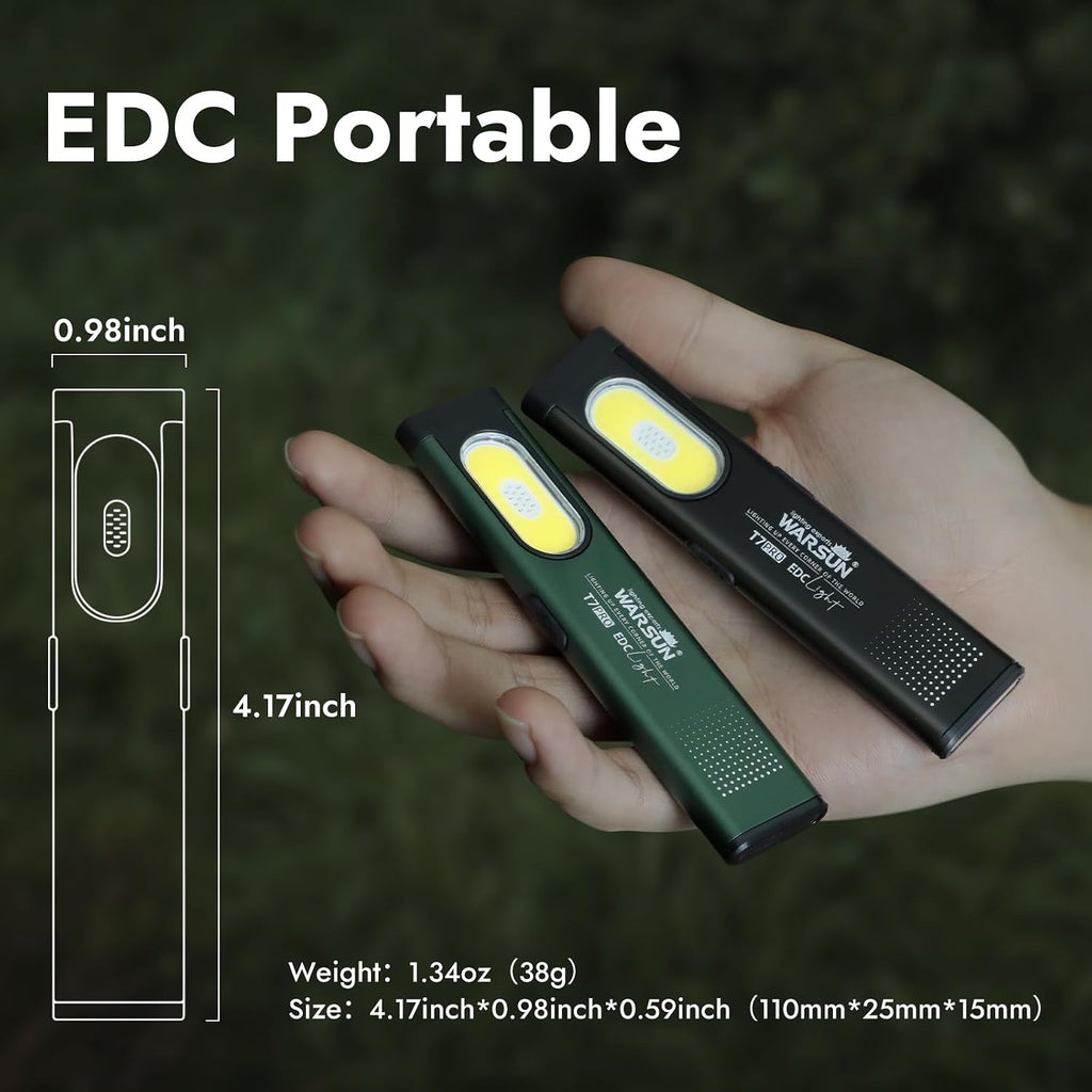 WARSUN T7 Rechargeable EDC Flashlight, Slim Pocket Flashlight with Clip & Magnetic Base, Portable LED Light for Everyday Carry, Night Walking, Car Repair & Emergency