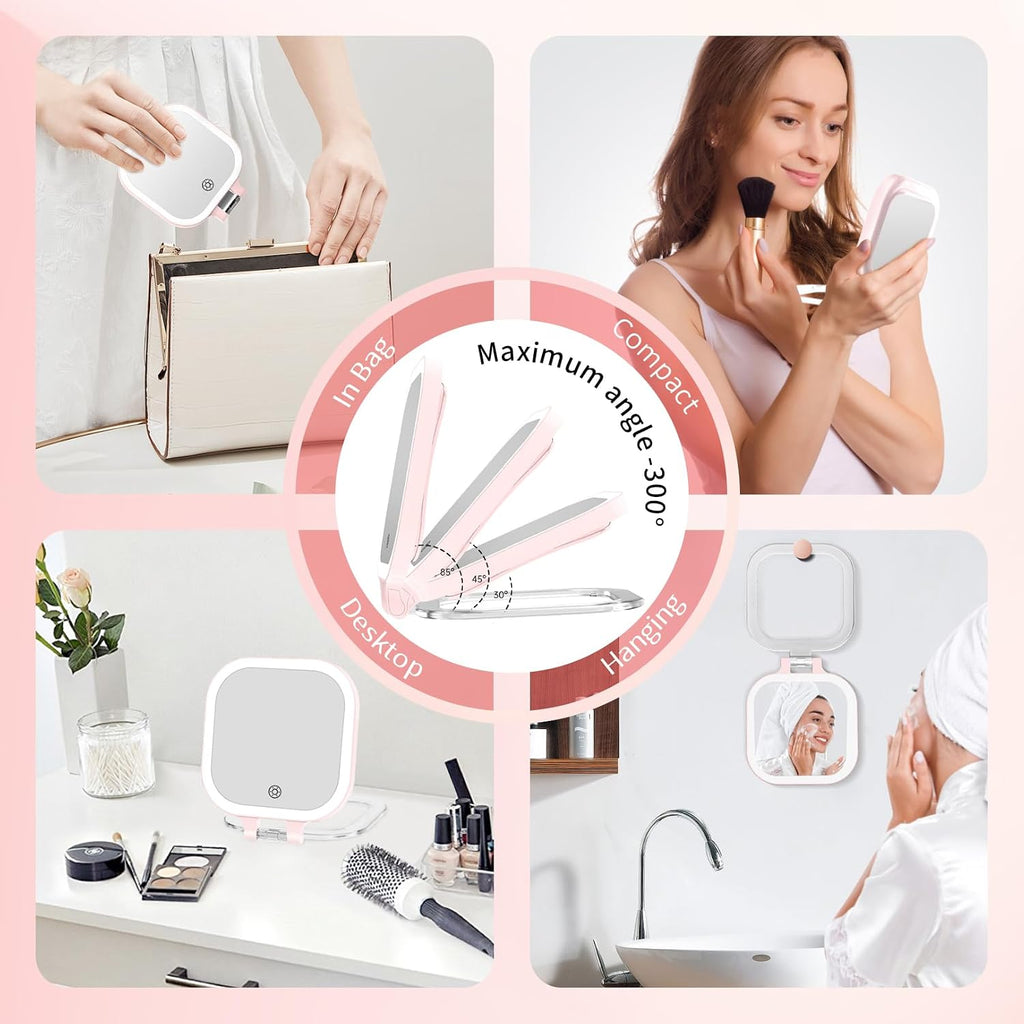 FASCINATE 3.5" Rechargeable Travel Makeup Mirror 30X Magnification (Pink)