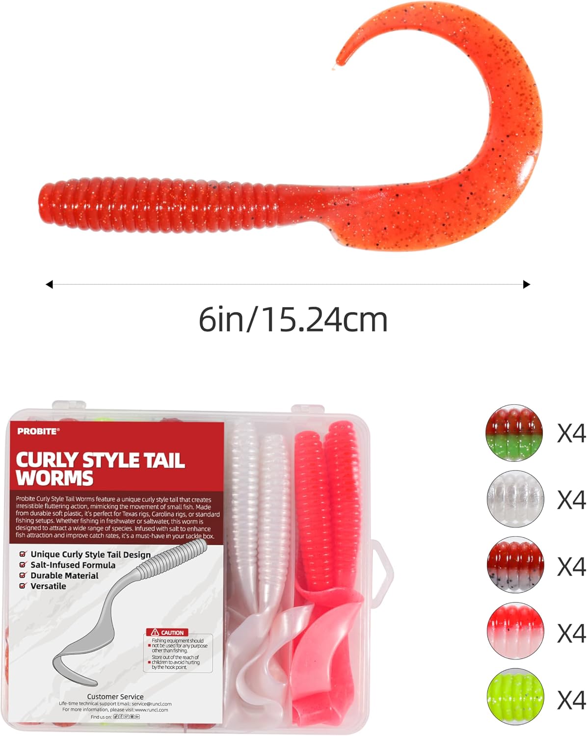 Curly Style Tail Worms Fishing Lures – Realistic Wavy Tail Soft Bait Grub Swimbaits for Saltwater & Freshwater Fishing, Available in 4 Inch & 6 Inch, Perfect for Bass, Trout, Crappie, & More