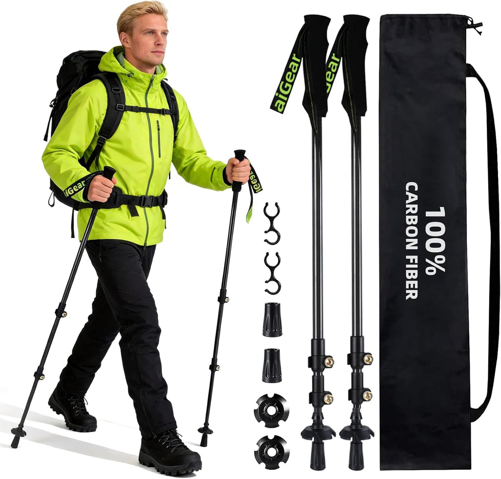 aiGear Carbon Fiber Trekking Poles, Collapsible Hiking Poles, 24-53 in