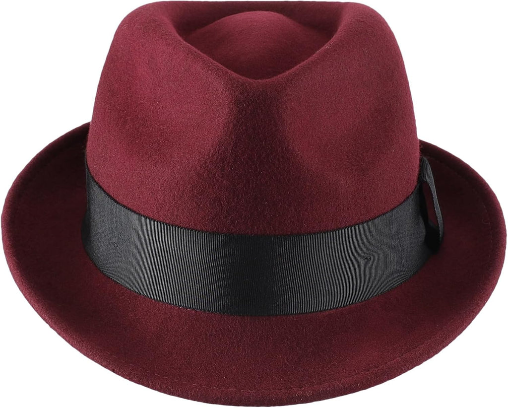 Home Prefer Men's Wool Felt Winter Hat Short Brim Fedora Hat