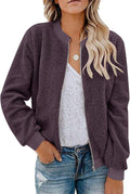 MIROL Women's Fall Fleece Bomber Jacket Trendy Sherpa Winter Coat Fuzzy Casual Long Sleeve Zip Up Loose Fit Jackets