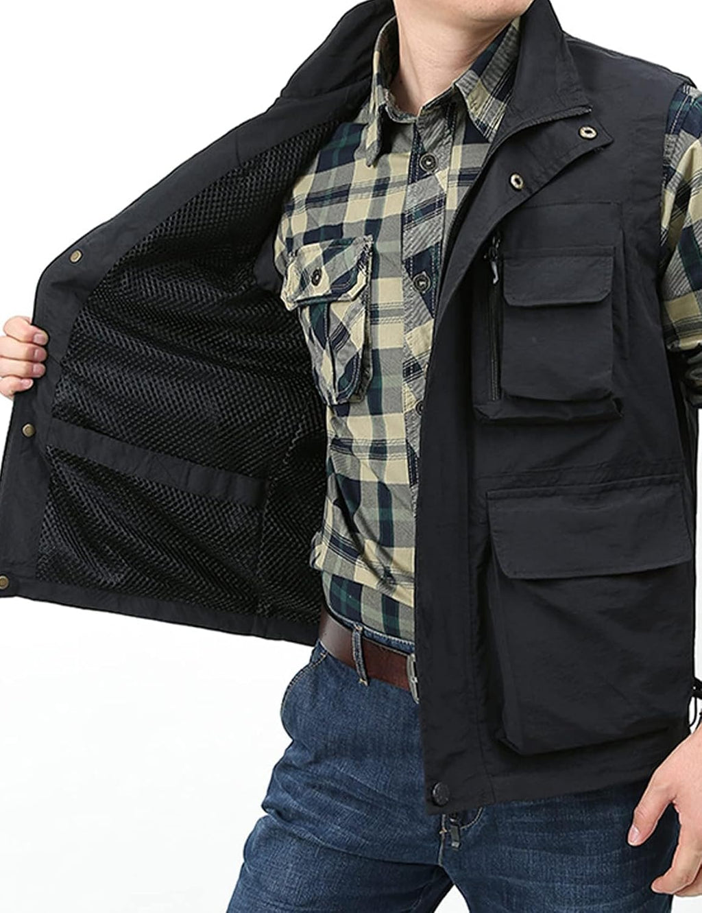 Yimoon Mens Utility Fishing Vest Lightweight Safari Cargo Vest