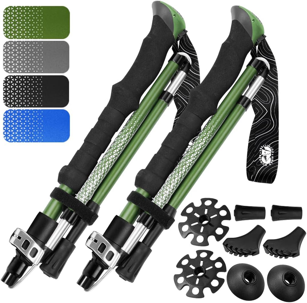 Premium Foldable Hiking Poles by USA Brand - Adjustable, Lightweight Trekking Poles Made of Aircraft Aluminum, Metal Locks Cork EVA Grips