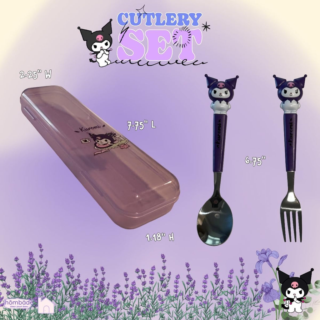 Stainless Steel Cutlery Tableware Flatware Silverware 3 Piece Set Portable Reusable Travel Cute Kawaii Anime Cartoon Dog Bunny for Boys and Girls (Purpleromi)